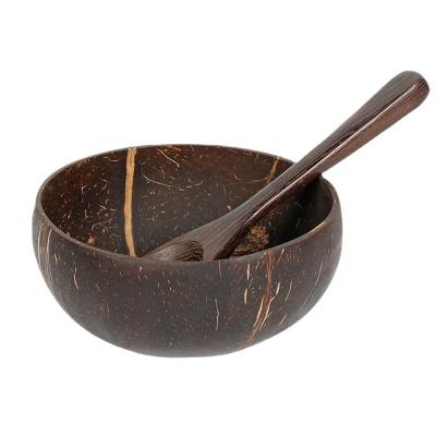 China Sustainable High Quality Custom Logo Handmade Eco Friendly Organic Unpolished Salad Coconut Shell Wooden Bowls Small With Spoons for sale