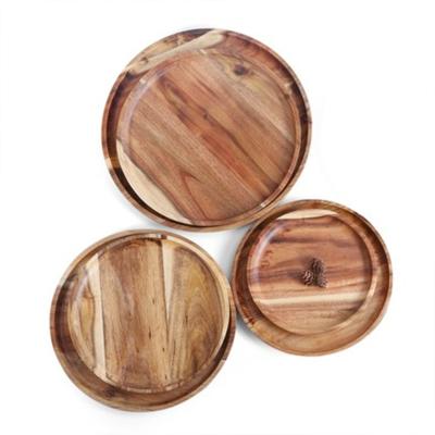 China Japanese Restaurant Kitchen Acacia Wood Fruit Dessert Breakfast Snack Dish Viable Customized Round Dishes Set For Party for sale