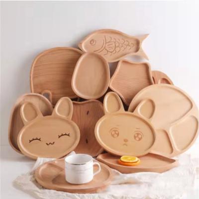 China Cheap Creative Cartoon Baby Serving Dishes Divided by Viable Wholesale Custom Logo Kids Dinner Plate Bamboo Wooden Animal Shape for sale