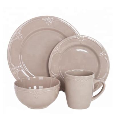 China Viable Wholesale Best Quality Ceramic Dinnerware with 16 PCs Ceramic Dinner Set, Solid Color Stoneware Dinner Set for sale