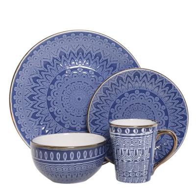 China Viable Hot Sale Luxury Stoneware Ceramic Dinnerware Set, New 16pcs Embossed Ceramic Dinner Set for sale