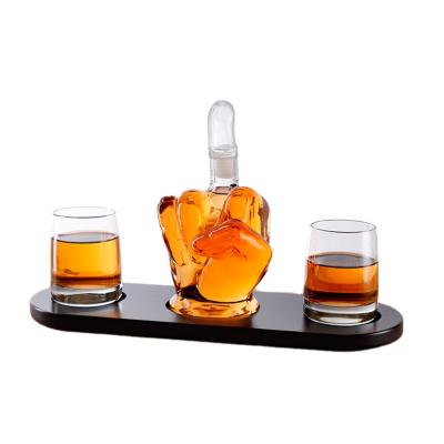 China CREATIVE Hot Sale Customized Middle Finger Whiskey Decanter Red Wine Hand Shaped Glass Decanter Set for sale