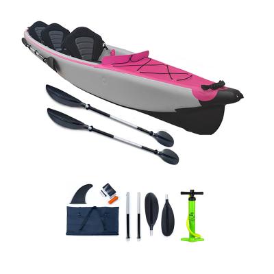 China Drop stitch & Quick Drop Point PVC Expedition Kayak Fishing Canoe Pontoon Rowing Boat Inflatable Air Folding Kayak with Adjustable Seat for sale