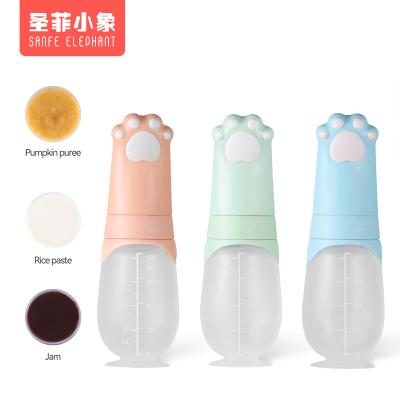 China BPA Free 120ml Silicone Squeeze Bottle Spoon Toddler Baby Food Dispensing Spoon Rice Paste Squeeze Feeder Baby Bottle With Spoon for sale