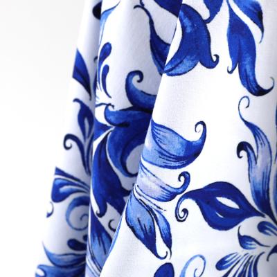 China Other factories pretty china factory outlet blue and white pattern knitted jersey cotton lycra fabric for sale