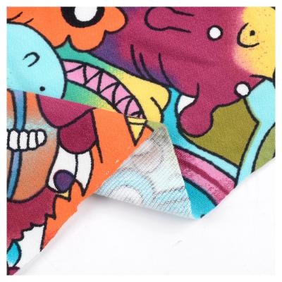 China Other Cartoon Monsters Breathable French Terry Knitted Elastane Fabric Cotton Printed for sale