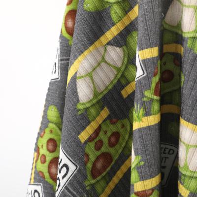 China Other Professional Supply Turtles Printing Knitted Elastic Bamboo Rib Organic Fabric for sale