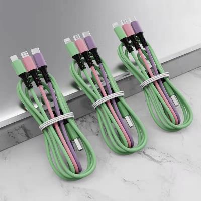 China Factory Quick Custom 3 In A Nylon Charging Type C Phone Data Cable 3 In-1/3in1 Usb Cable Android 3 In 1 Usb Cable Charger for sale