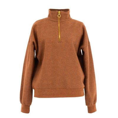 China OEM Women Casual Comfortable Soft Sweater Sustainable Fashion Long Sleeve Zip Hoodless Sweatshirt for sale