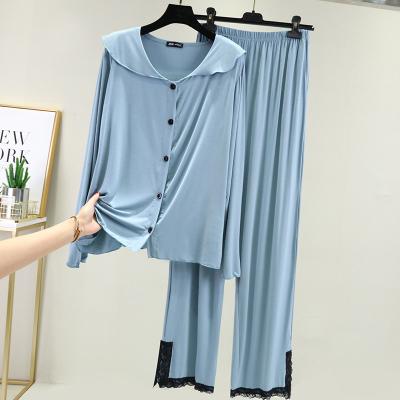 China Breathable Wholesale 2 Pcs Women Loose Soft Sleepwear Autumn Lady Leisure Suit Modal Cotton Home Wear for sale