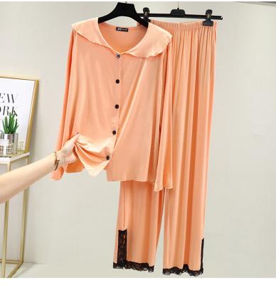 China Breathable Modal Cotton 2 Pcs Women Loose Soft Sleepwear Home Autumn Lady Leisure Wear Solid Color Suit for sale