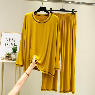 China New Breathable 2 Pcs Women's HomeWear Solid Color Shirt With Pants Soft Autumn Lady Home Wear Sleepwear for sale