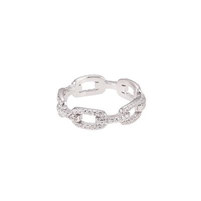 China Luxury Pave Cuban CZ Ring Linked Chain Ring 925 Sterling Silver Eternity Ring for sale