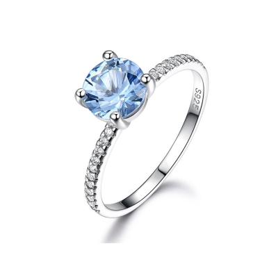 China Jewelry Luxury Simple Sky Blue Topaz Cubic Zirconia 925 Sterling Silver Wedding Ring for sale