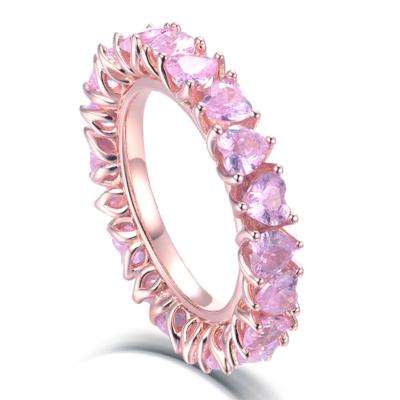 China Fashionable And High Quality Cubic Zirconia Pink Heart CZ 925 Sterling Silver Eternity Ring for sale