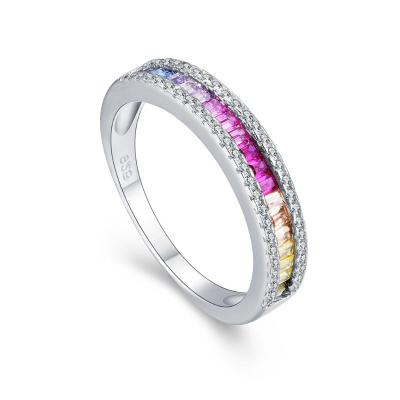 China Fashionable and high quality rainbow multi dianty CZ 925 sterling silver ring for sale