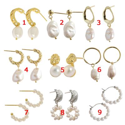 China Trendy and High Quality Natural Freshwater Baroque Pearl Stud 925 Sterling Silver Pearl Dangle Earrings for sale