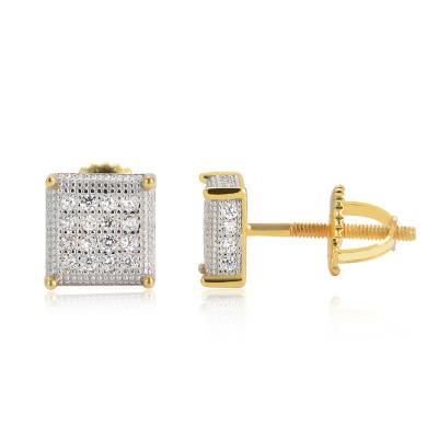 China Fashionable and High Quality Hip Hop 925 Sterling Silver Full Pave CZ Square Stud Earring for sale