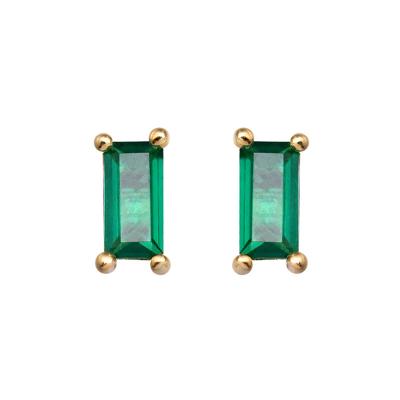 China Fashionable and high quality green CZ 925 sterling silver tiny baguette rectangle stud earring for sale