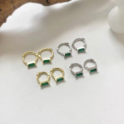 China 925 Sterling Silver Fashionable and High Quality Green CZ Circle Ear Cuffs Detachable Circles Rectangle Ear Cuffs for sale