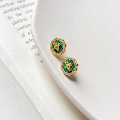 China Gorgeous Fashionable And High Quality Bee Earring Jewelry Malachite 925 Sterling Silver Stud Earring for sale