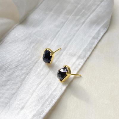 China Fashionable and high quality trendy jewelry faced black agate gems 925 sterling silver stud earring for sale