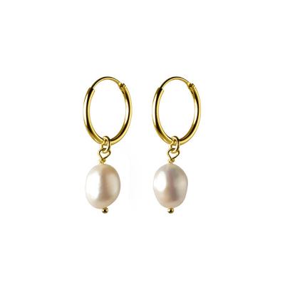 China Fashionable And High Quality Simple Gold Color 925 Sterling Silver Pearl Jewelry Earring for sale