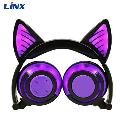 China Headband Bass Stereo Wireless Colorful Cute Deep High Fidelity Good Quality Cat Ear Headphones with Glowing LED Light for Girls Kids for sale