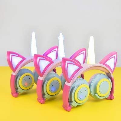 China Unicorn Headphone Kids Wireless BT 5.0 Headband Unicorn Headphones with Cat Ears for sale