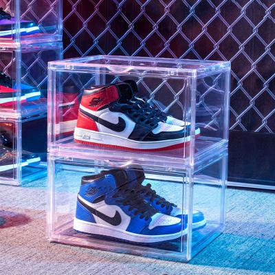 China Magnetic Stackable Collapsible Plastic Pet Shoe Sneakers Viable Hard Shoe Storage Box Container Viable Display Boxes for sale