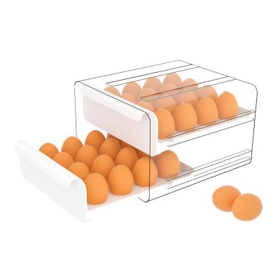 China Freshness Keeping New Design Push Pull Drawer 2 Layer Egg Storage Box 32 Grid Refrigerator Plastics Pet Fresh Egg Storage Box for sale