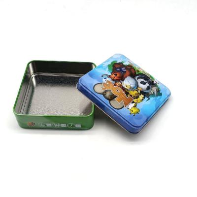 China Cute Eco-friendly Cartoon Custom Embossed Square Metal Tin Box For Food Gift Candy Cookie Package With Lid for sale