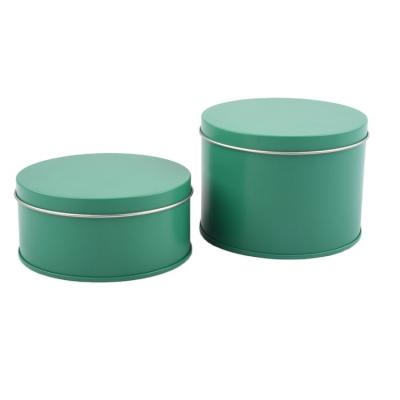 China Custom Empty Round Metal Round Metal Food Tea Tin Can Container Green Coffee Tin Can Container Eco-friendly With Lid for sale