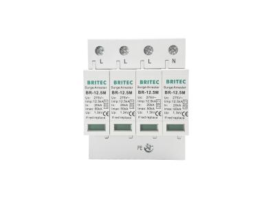 China Pluggable Class 1 + 2 (B + C) Lightning Arrester Surge Protector SPD 10/350 12.5kA 4P for sale