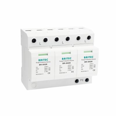 China BRITEC BR-50GR 3P Type 1 Surge Arrester 50ka Surge Protection Device spd t1 t2 ac three phase ac spd for sale