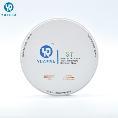 China Cad van YUCERA ST Nok 1200 MPa 98mm Doorzichtige Zirconiumdioxydeblokken Te koop