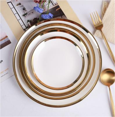 China Viable Ceramic Moon Dish Dish To Wedding White Around Cheap Ceramic Gold Rim Dinner Plate Modern Porcelain Dishes for sale