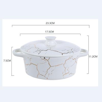 China Nordic Marble Cheap Ceramic Soup Tureen Soup Stocked Ceramic Soup Pot With Lid for sale