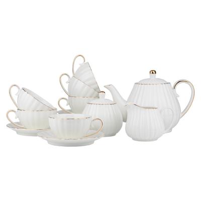 China Viable Nordic White Porcelain 15pcs Tea Set White Ceramic Teapot Set With Cup Saucer Afternoon Tea Set With Milk Jug for sale