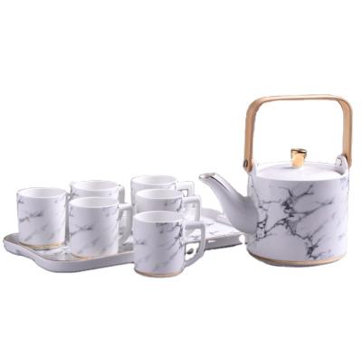 China Sustainable White Porcelain Tea Set With Tray Tea Set Porcelain White Ceramic Teapot Set for sale