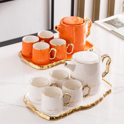 China Viable Nordic Style Tea Set Porcelain Drinkware Ceramic Teapot Set With Cup Tea Sets With Tray for sale