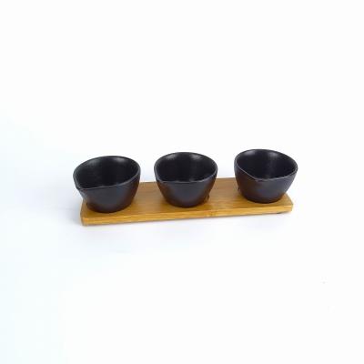 China Sustainable Disposable Soy Sauce Dish Mini Wood Bowl Ceramic Hand Made Small Bowl for sale