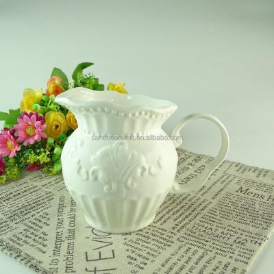 China Viable Stock Cheap Wholesale White Ceramic Decorative Milk Jugs Milk Jug for sale