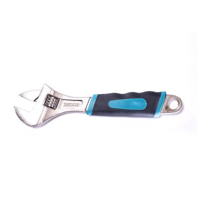 China Customized CRV Steel Satin Chrome Plated Adjustable Wrench With Plastic Handle for sale