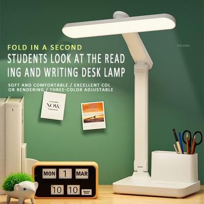 China Wholesale Modern Pen Holder Rechargeable Study Table Lamp 3 Color Temperature Touch Reading Desk Light for sale