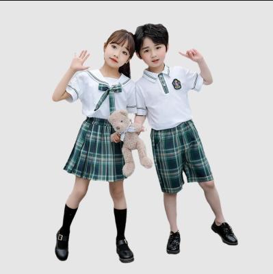 China School Uniform Girl JK Pleated Cotton Short Primary School Uniform Skirt Sleeve Custom Logo Custom for sale