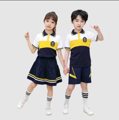 China School summer school uniforms for kids and girls, cotton sports suits, school T-shirt lapels for sale