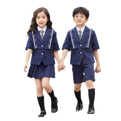 China 2022 New School Girls' School Uniform Skirt Boy's Blue Children's School Uniform Suit Performance Clothing Small for sale