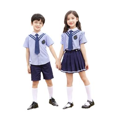 China Custom Light Blue School Uniform Short Sleeve Tie Shirt Kindergarten School Uniform Kindergarten School Uniform Boy Clothing for sale