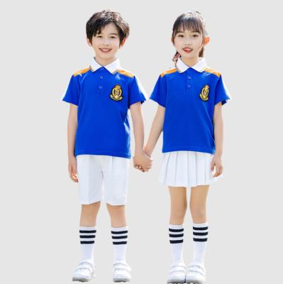 China School Sports Performance Clothing Kindergarten Summer Class Blue British Style School Uniform for sale